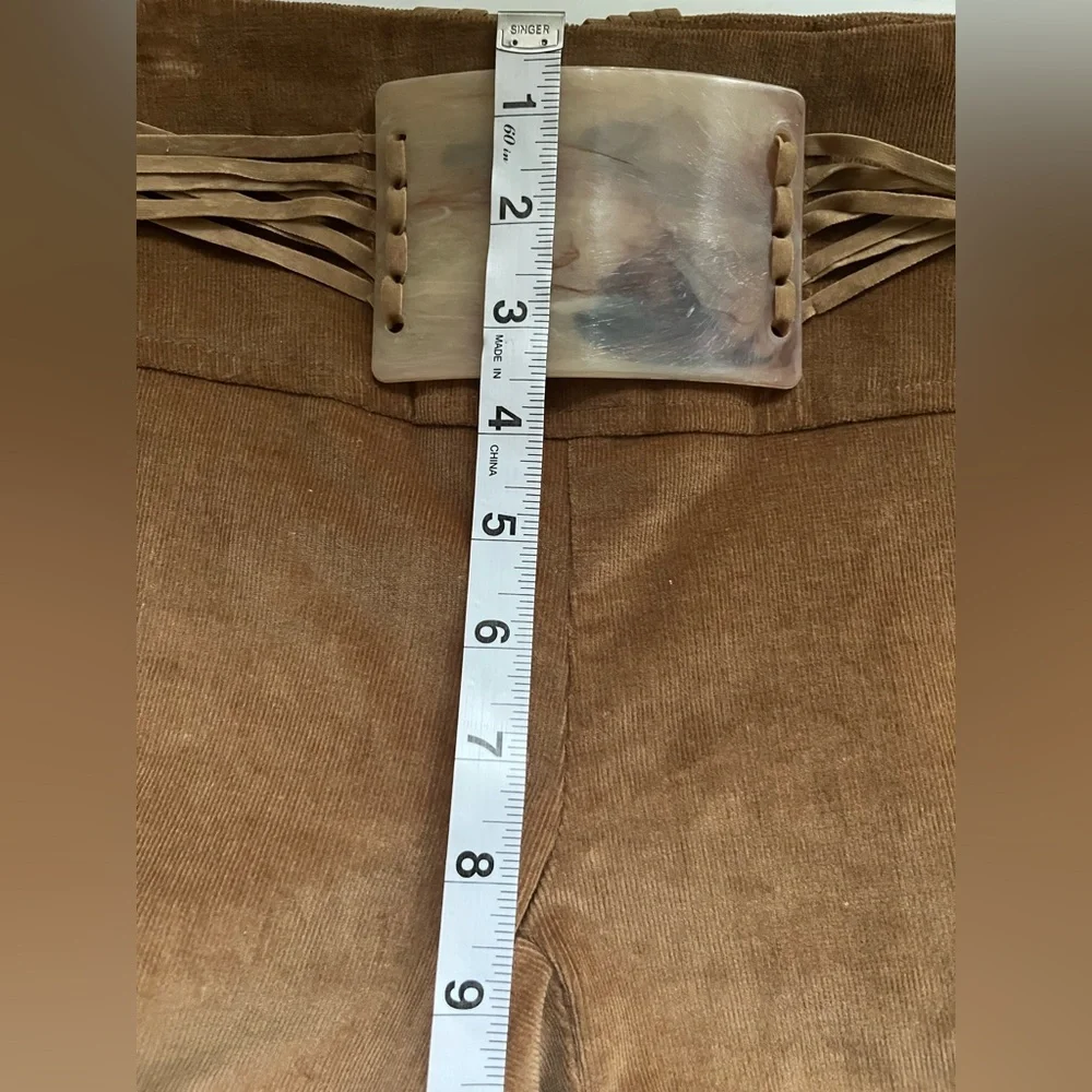 Cache Brown Velvet Flared Pants with Fringe Belt - Picture 12 of 14